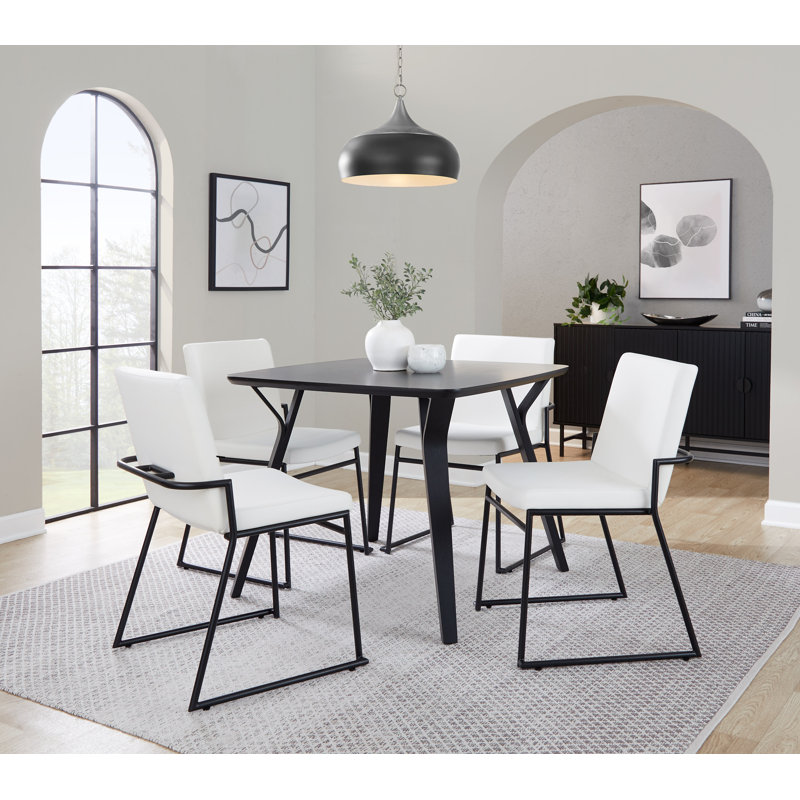 Gradin Stackable Side Chairs, Faux Leather White, Black