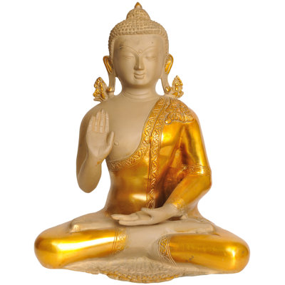 Statue de Bouddha en laiton fait à la main 12 po à Abhaya Mudra - Sculpture bouddhiste intrépide