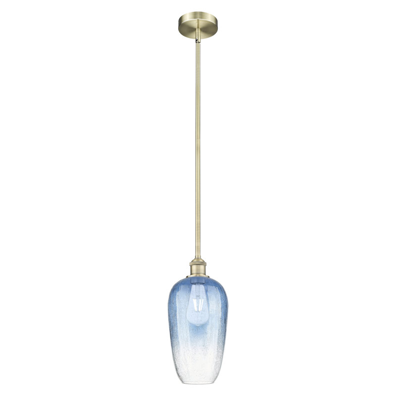 Edison - Flûte Brookhaven - Mini-luminaire suspendu 1 tige 7 po, Bleu saphir, Laiton antique