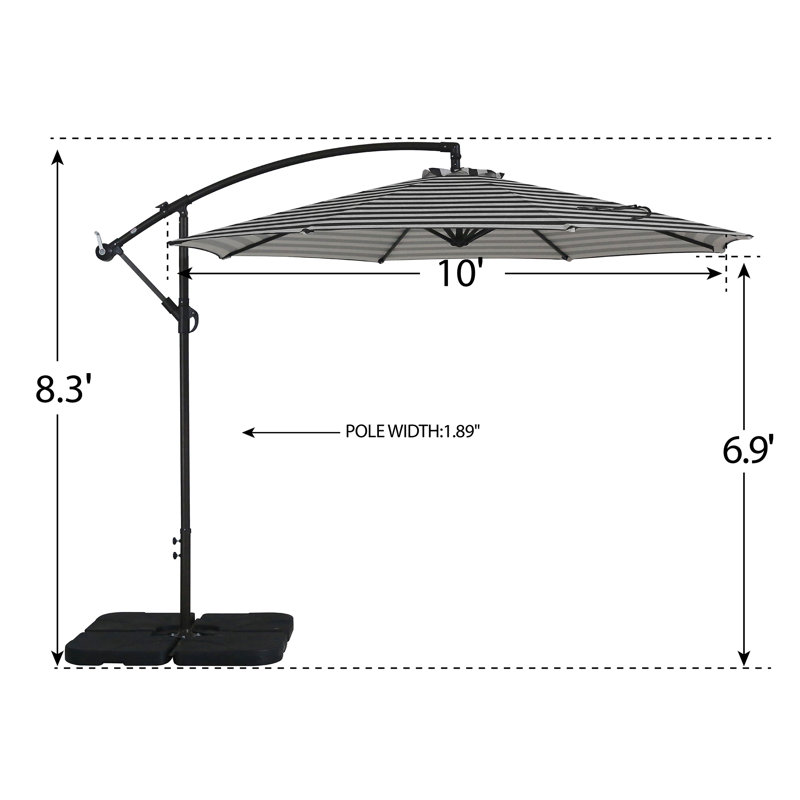 Parasol en porte-à-faux octogonal 10 pi Hartt Guyer, Rayure noire