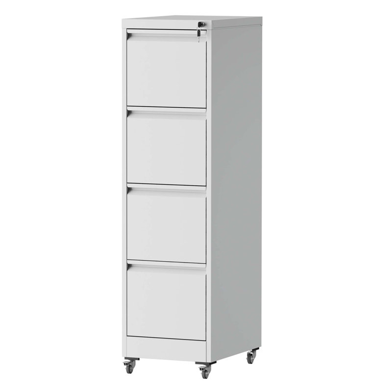 Four-Drawer Mobile Lockable Metal File Cabinet for Enhanced Organization in Home and Office Environments, White
