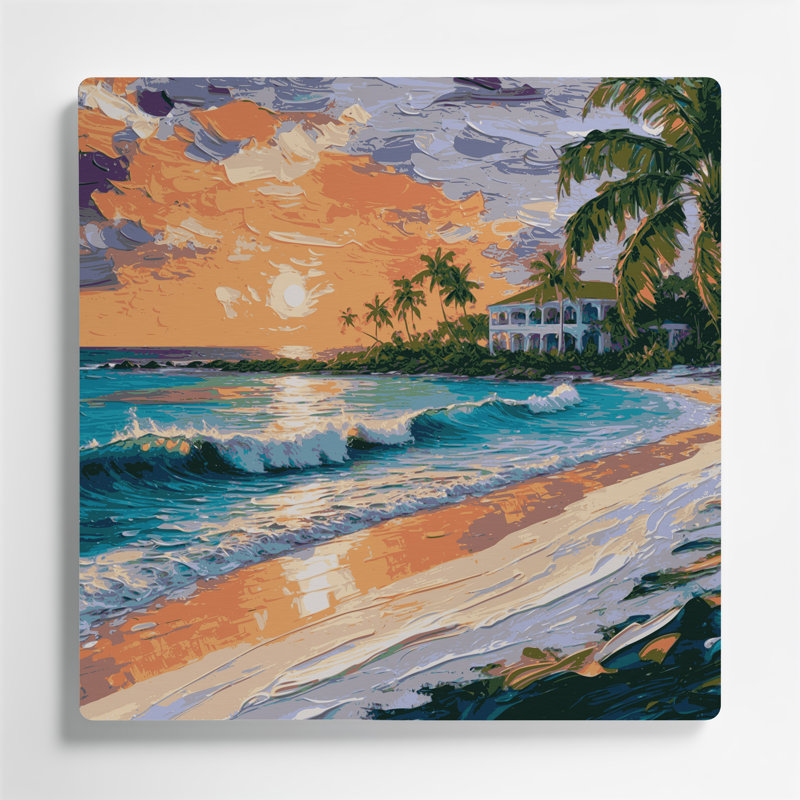 Art mural en métal Beige des villes des Bahamas, H 144 po x l 144 po x P 0,05 po