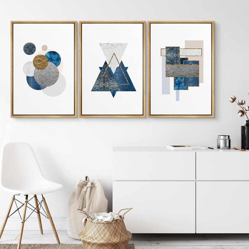 Reproduction géométrique abstraite encadrée sur toile Mid Mid Century, H 24 po x l 48 po x P 1,5 po, Naturel