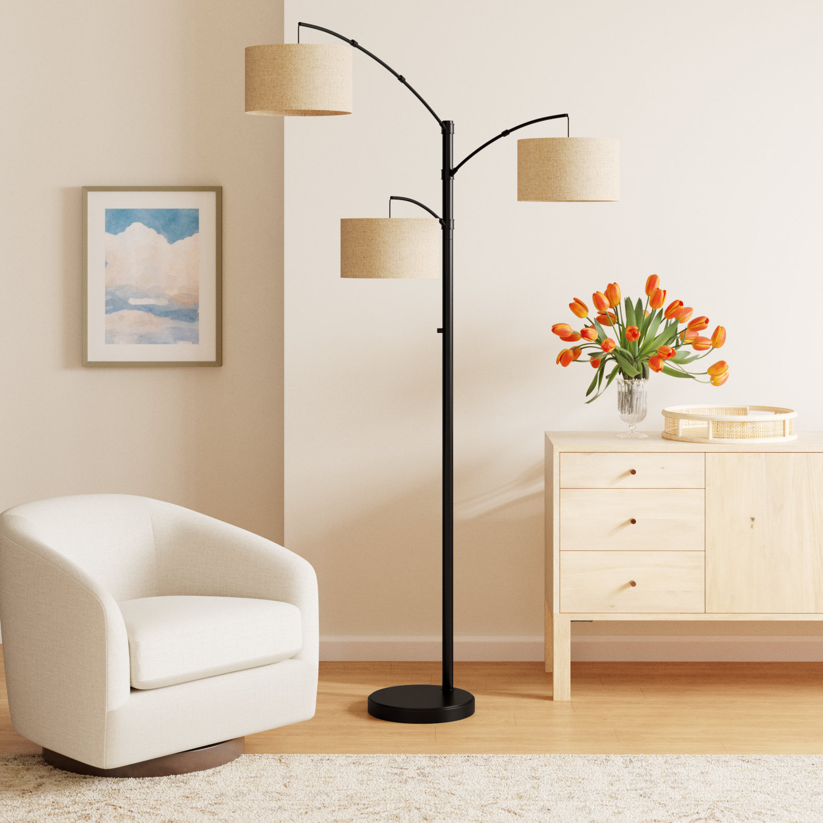Atelier 82'' Floor Lamp, Light Brown, Dark Bronze