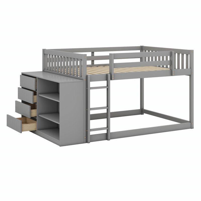 Bunk Bed With 4 Drawers And 3 Shelves, Gray, Full Over Full