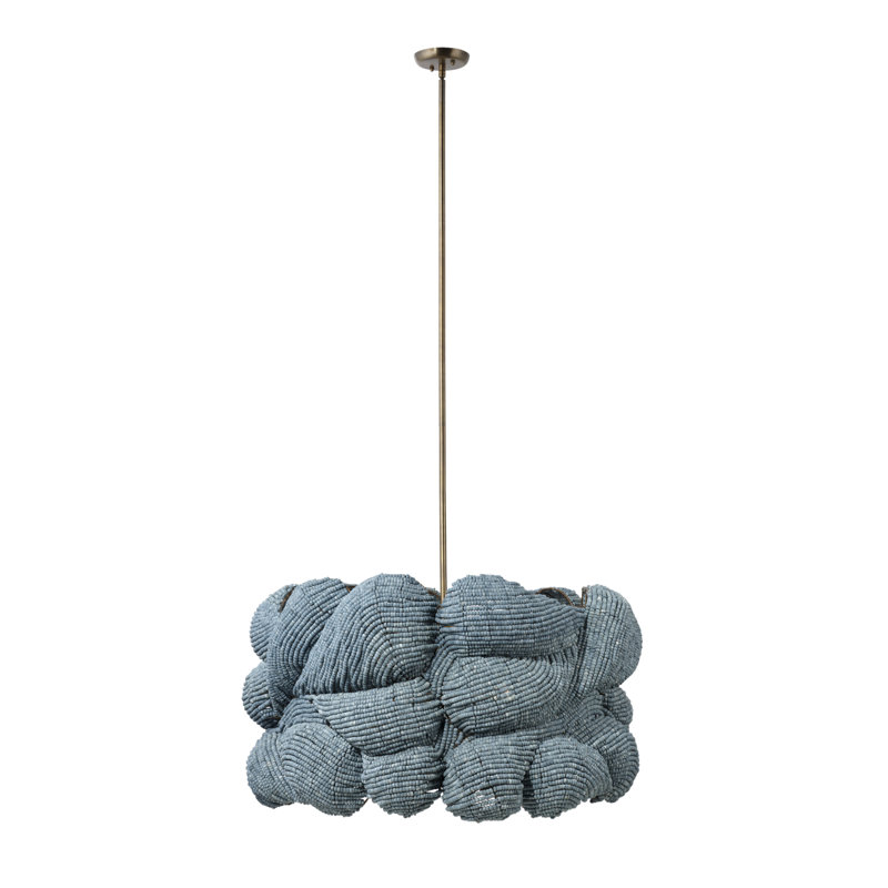 Anguilla 6-Light Wood Beaded Chandelier, Natural, Blue