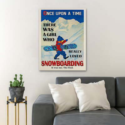 Girl Holding Skateboard Walking On Snow - Once Upon A Time There Was Girl Who Raeally Loved Snowboarding - 1 Piece Rectangle Graphic Art Print On Wrap -  Trinx, B84CD398ACF445CB9037103AF26A6DBF