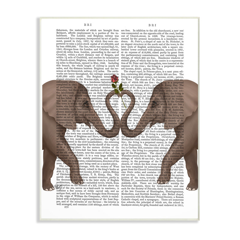 «Elephants Heart Rose Book Illustration» par Fab Funky - impression d'art graphique, H 15 po x l 10 po x P 0,5 po