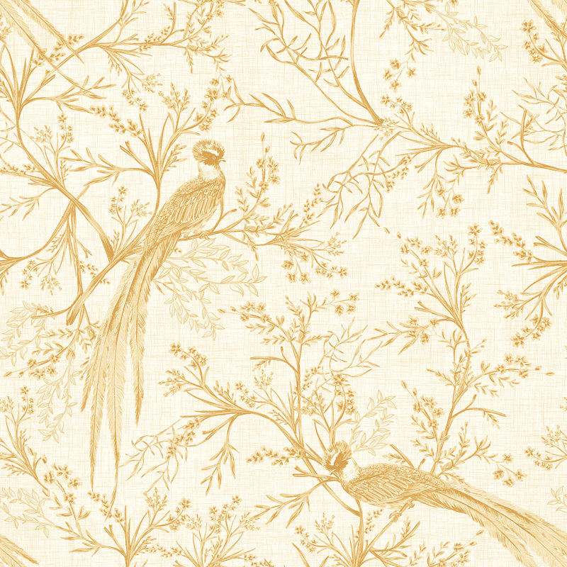Bird Toile - Dark Denim 10m Wallpaper, Green Floral