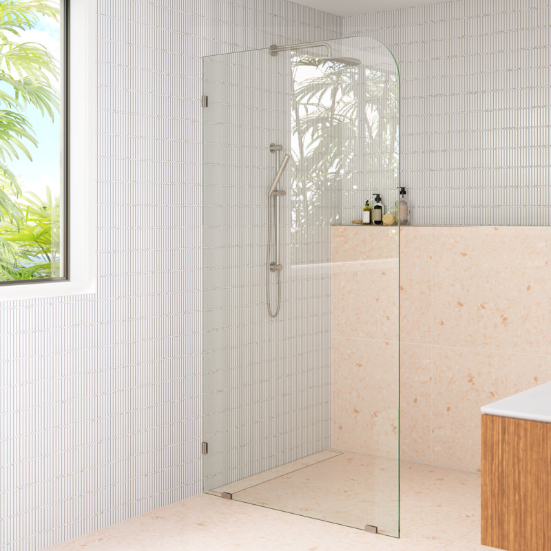 Solaris 40 in. x 78 in. Fully Frameless Radius Single Fixed Shower Panel, Brushed Nickel