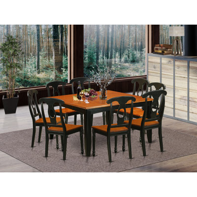 9 Piece Dining Room Furniture Set Includes a Square Kitchen Table with Butterfly Leaf and 8 Dining Chairs, Black & Cherry