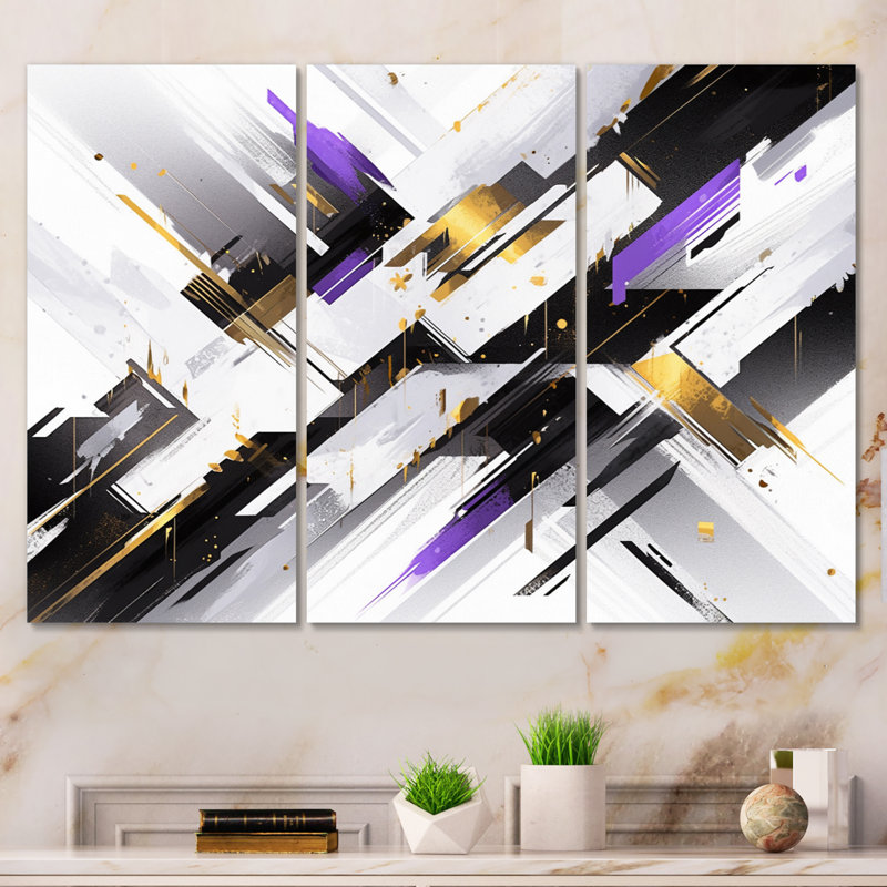 Mauve noir, rayures audacieuses sur toile, 3 pièces, H 28 po x l 36 po x P 1 po