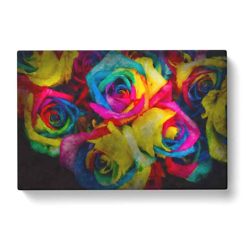 Multi-Coloured Rainbow Roses - Wrapped Canvas Print, 60cm H x 91cm W x 3cm D