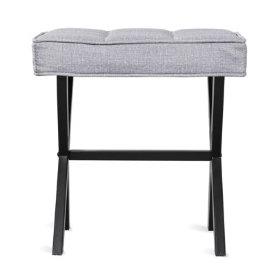 Square Linen Makeup Stool With Metal X Legs, Small Ottoman Stool Chair For Vanity, Modern Padded Vanity Seat Foot Rest Stool, Dark Gray by Gracie Oaks