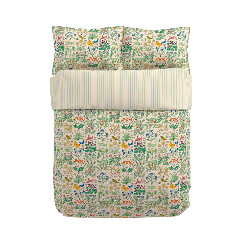Wild Garden Cotton Floral Duvet Cover Set with Pillowcases, Super King Duvet Cover Set + 2 Pillowcases