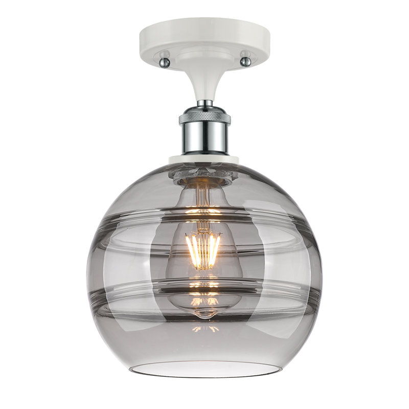 Plafonnier semi-encastré 1 lumière Ballston - Adrieanna, Chrome poli blanc, H 11,13 po x l 8 po x P 8 po, Gris fumée clair