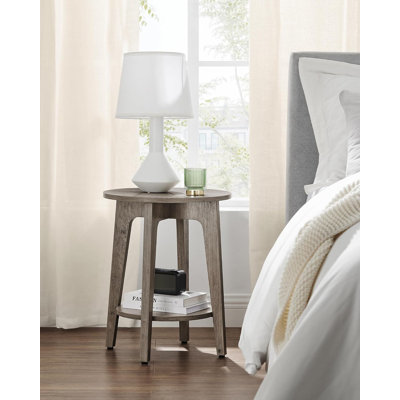 Table d'appoint, petite table de bout ronde à 2 niveaux, table de chevet avec pieds fuselés, transitions courbées, pour petits espaces, salon, chambre à coucher, Heather Greige