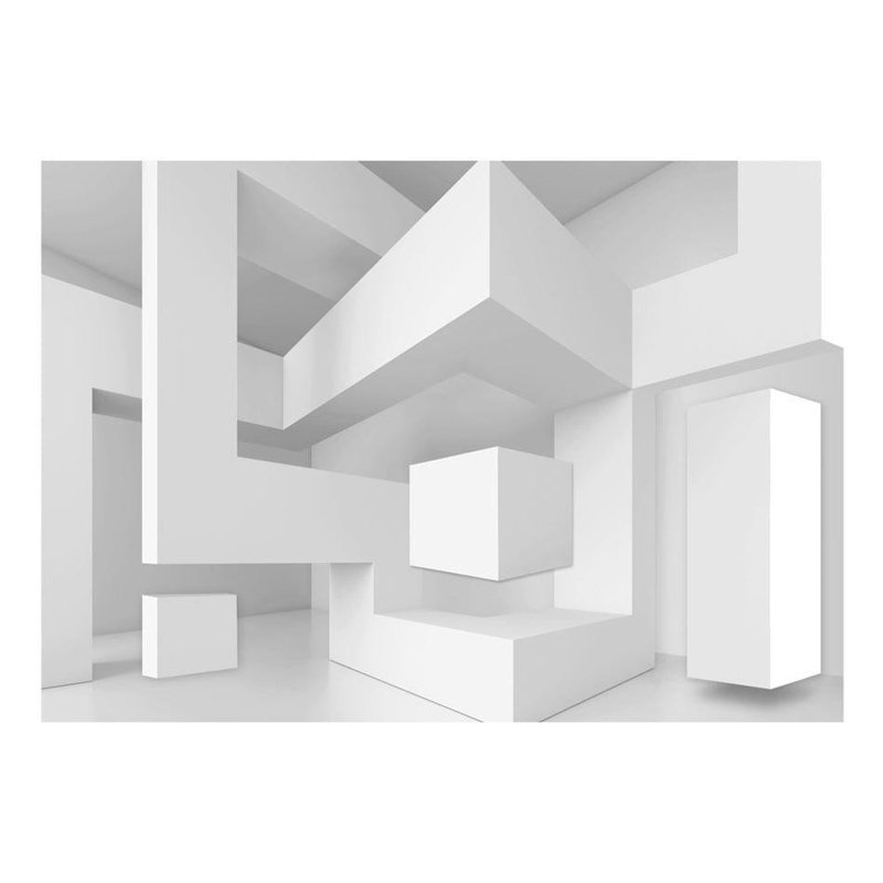 Papier peint illusion 3D - géométrie blanche, L 68 po x l 98 po
