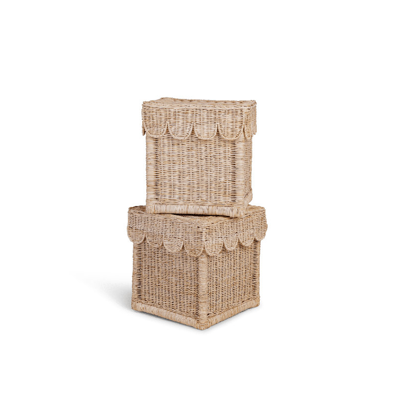 Scallop Storage Rattan Bin With Lid