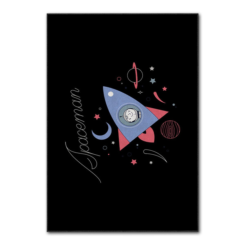 Tapis noir / bleu / rouge, Rectangle 2 pi 7 po x 4 pi 7 po