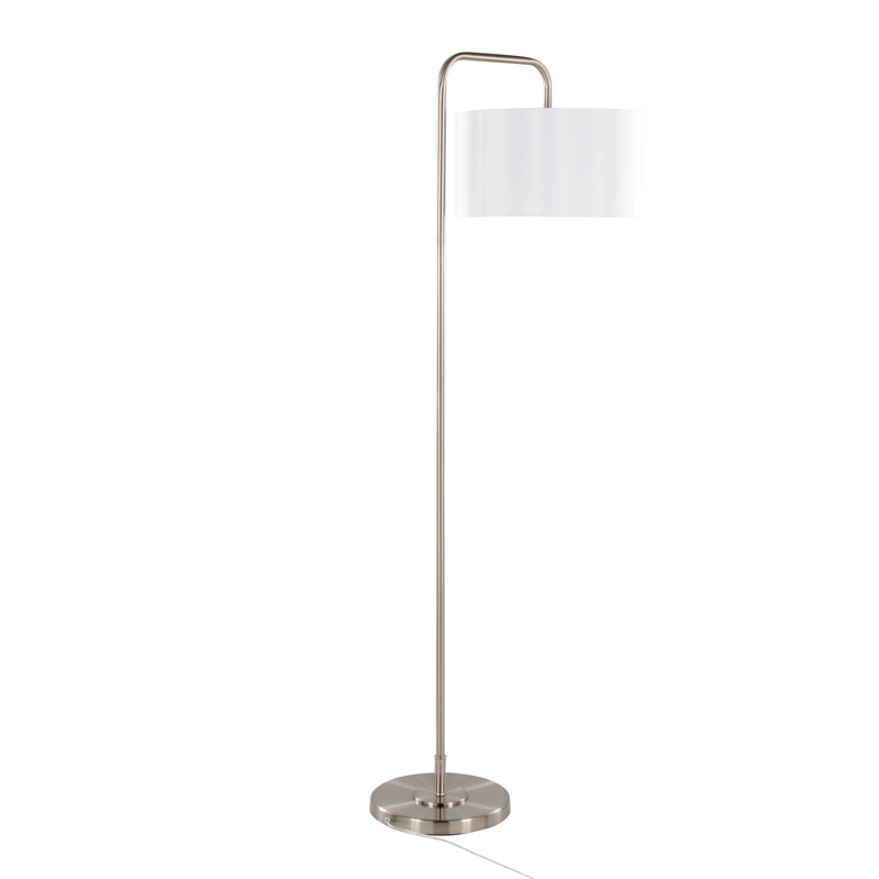 Puck 63" Contemporary Metal Floor Lamp With Linen Shade From Grandview Gallery, Silver