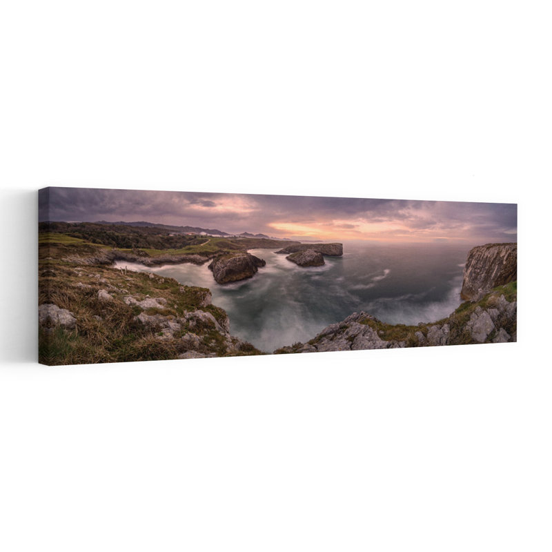 «Wild Coast Sunset», art dramatique paisible, paysage côtier serein, H 12 po x l 36 po