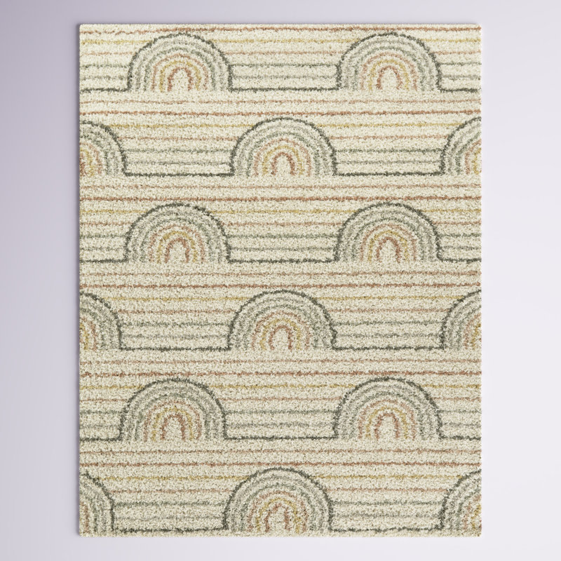 Alec Rainbow Shag Area Rug, Rectangle 5'3" x 7', Cream Rainbow