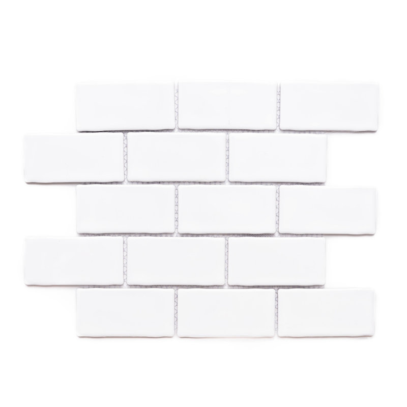 Carreau de mosaïque murale en brique de porcelaine 14,13 po x 10,25 po Metro Moon, Blanc
