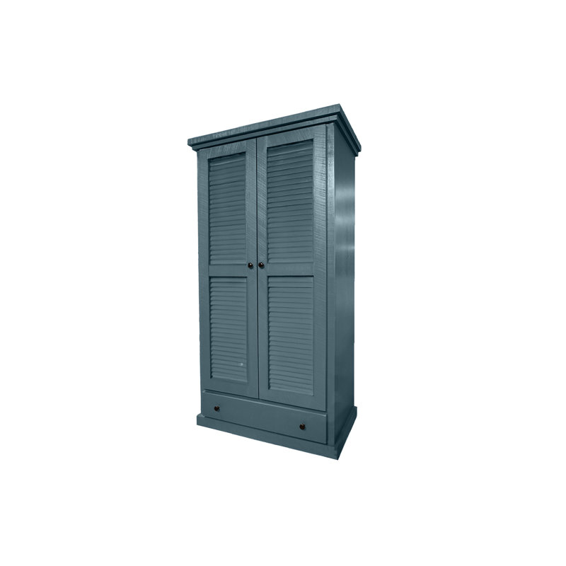 Armoire extra large en bois massif Farmhouse avec portes à volets, Bleu fumée