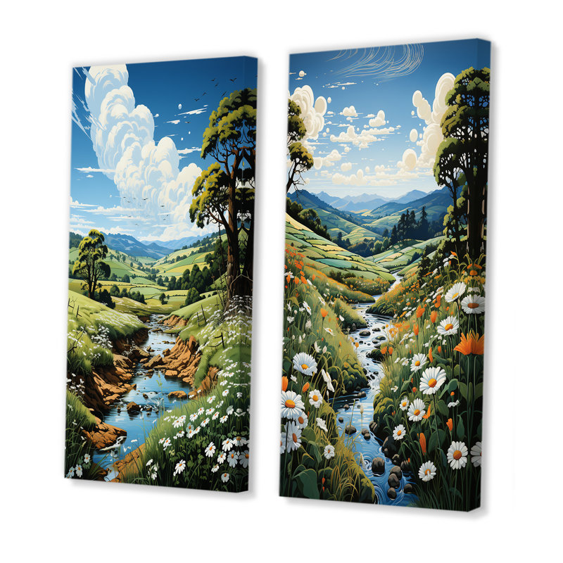 «Countryside River Bend», 2 pièces sur toile, Toile tendue, H 32 po x l 32 po