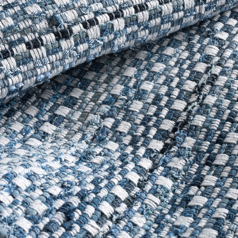 Denim Stone Blue Handwoven Cotton Rug, Rectangle 2' x 3'