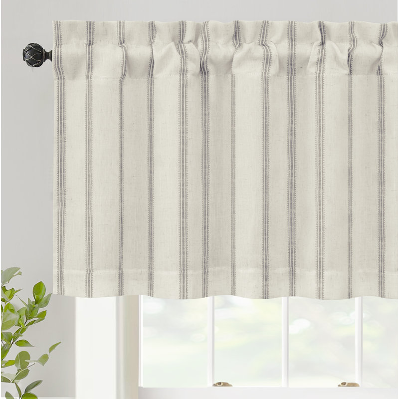 Mudge Farmhouse Striped Linen Double Layer Thermal Insulated Room Darkening  Window ValancesRod Pocket Vertical Striped Kitchen Valance for Bathroom
