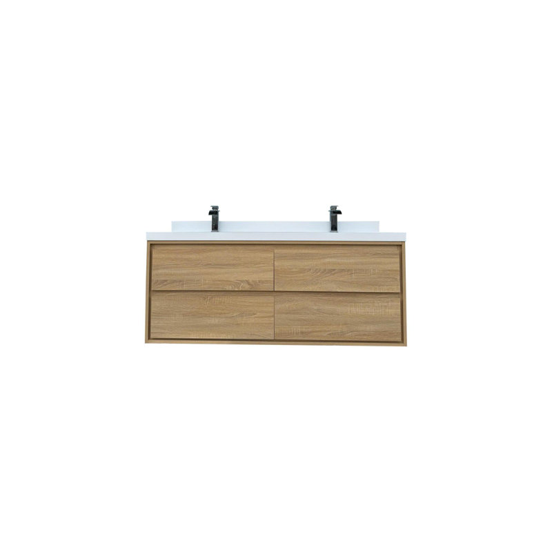 Meuble-lavabo moderne en bois avec lavabo, conception spacieuse, salle de bain