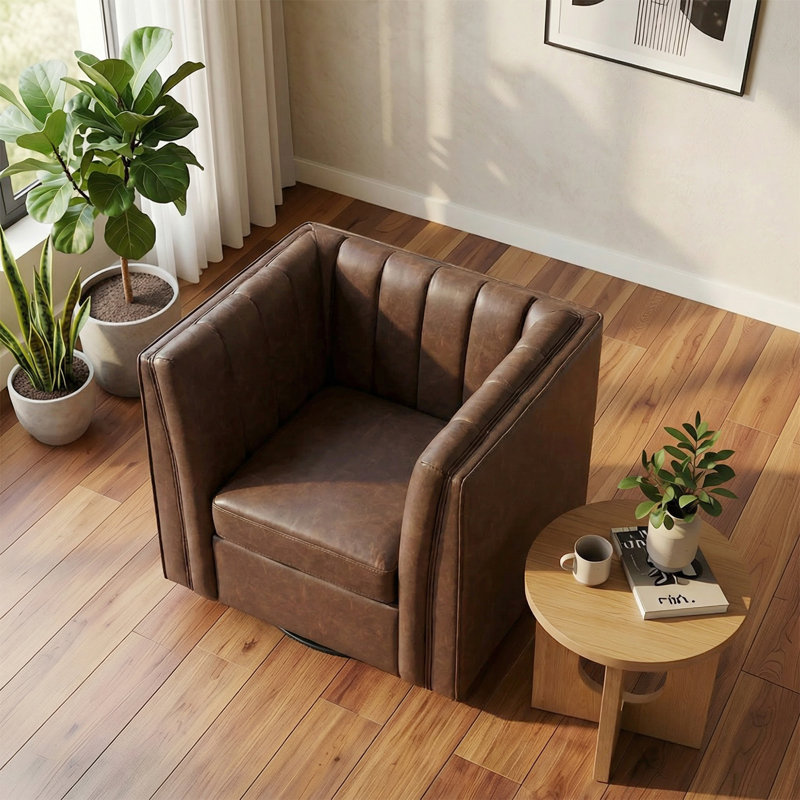 Chaise pivotante l 34,7 po Velours capitonné, Similicuir moka