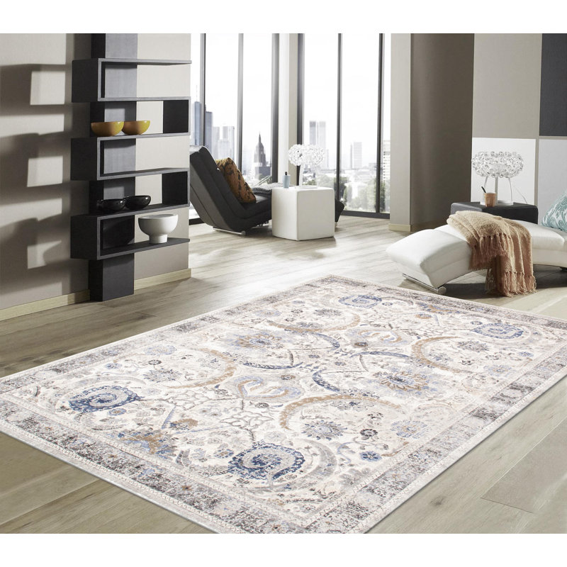 Ivory Beige Rectangular Stain-Resistant Synthetic Area Rug 2' x 3'