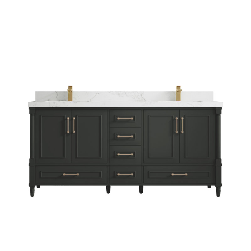 Aberdeen 72'' Double Bathroom Vanity with Top, Calacatta Nuvo, Blacktop