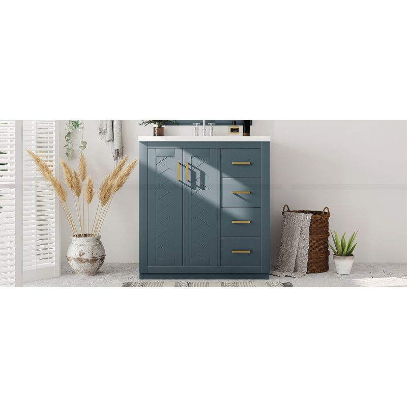 Meuble-lavabo 30 po avec lavabo en céramique, Bleu