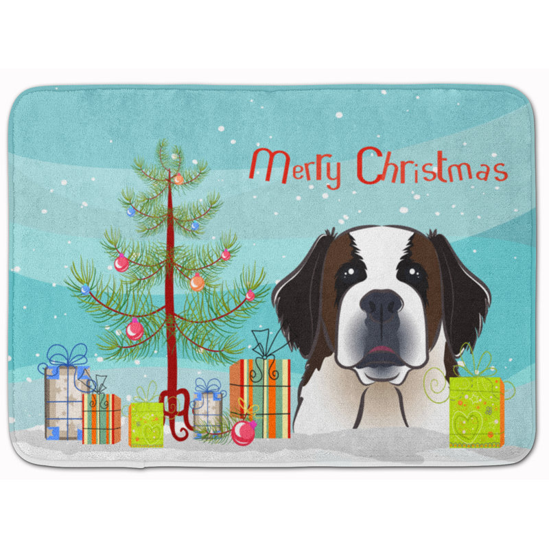 Tapis pour salle de bain à mousse mémoire de forme arbre de noël et saint bernard