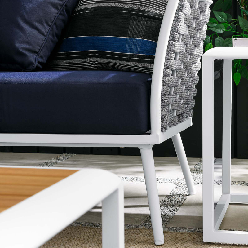 Ensemble de canapé modulaire d'extérieur en aluminium 8 pièces 8 pièces, Bleu marine