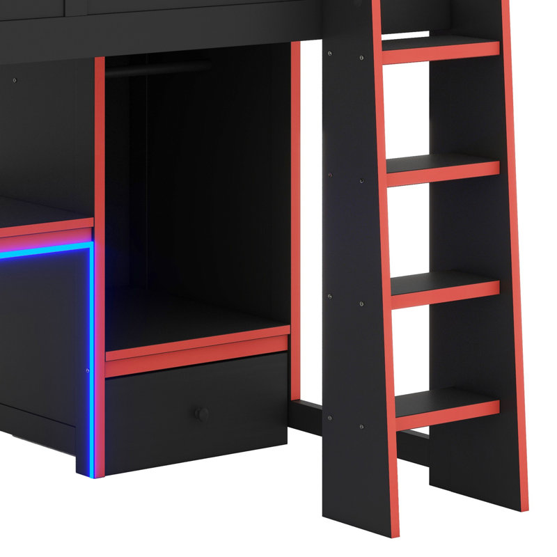 Lit mezzanine avec bureau intégré Gaming, Lit double