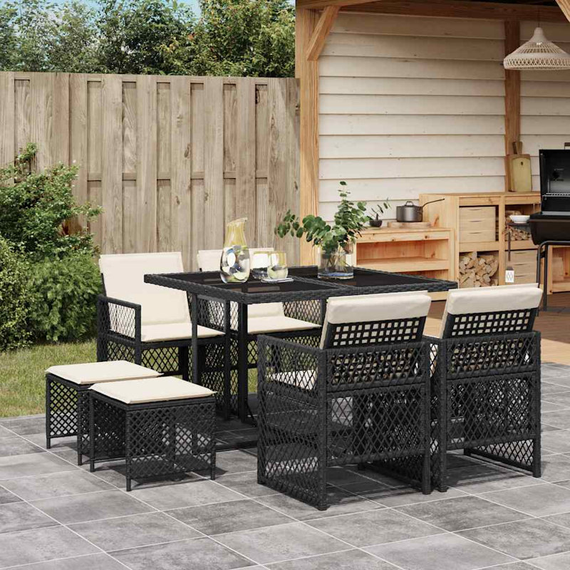 Patio Dining Set with, Cream White, Black
