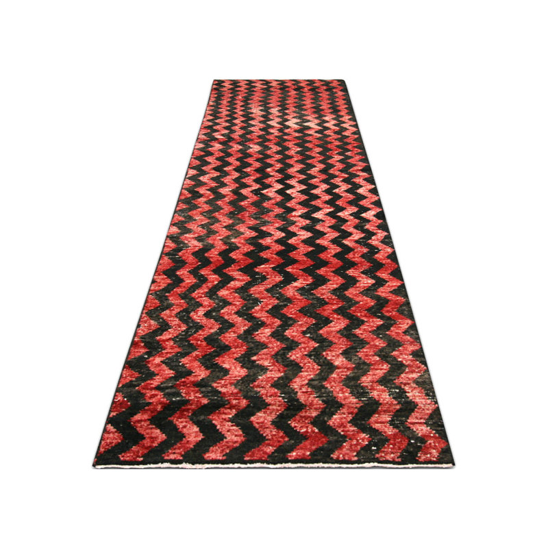 One-of-a-Kind Hand-Knotted 1960s 2'4" x 10'7" Runer Wool Area Rug in Red/Black