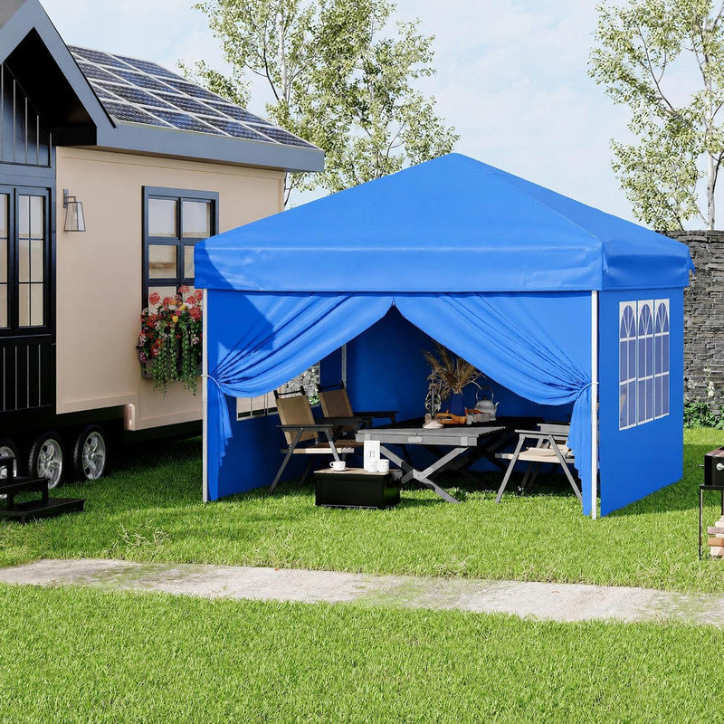 Auvent escamotable 10 pi x 10 pi avec 4 parois latérales amovibles, auvent portatif imperméable avec sac de transport et haubans