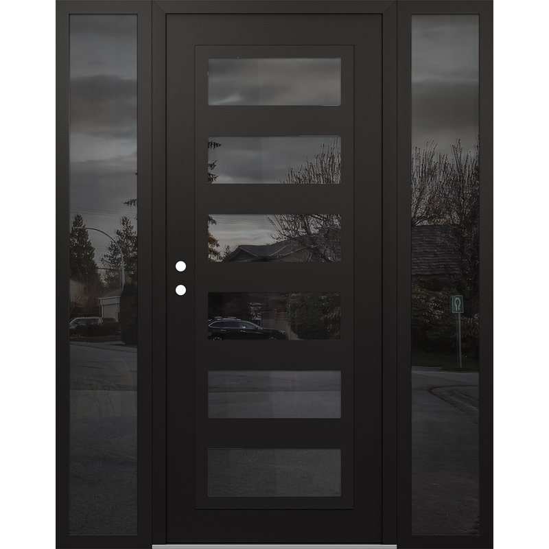 C9 60 po à droite X 80 po Panneau d'entrée en verre noir et noir à panneau avec 2 portes avant en verre à miroir, Miroitant
