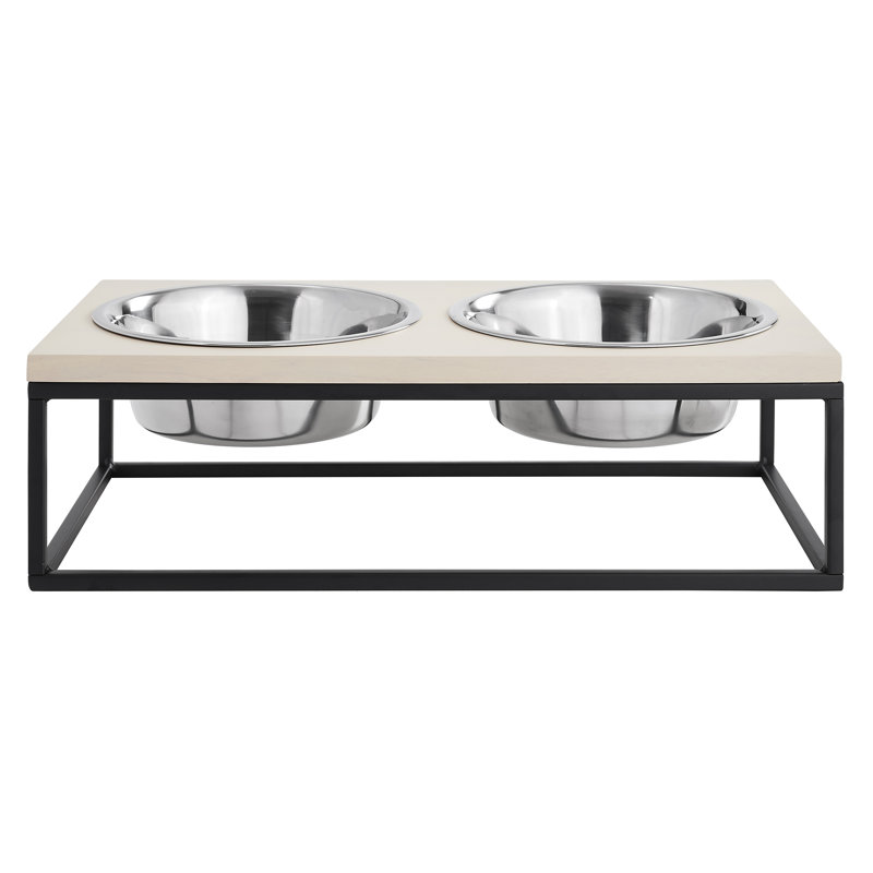 Elevated Dual Stainless Steel Pet Bowls with Wood Frame