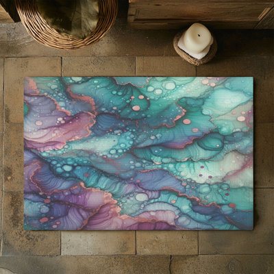 Tapis tressé bleu sarcelle et mauve scintillant