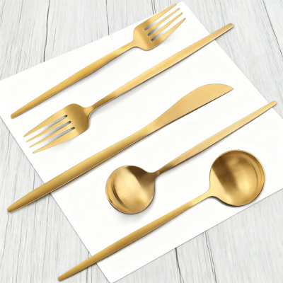 Ensemble de couverts 20 pièces en or mat, service de couverts en acier inoxydable pour 4 personnes, ensemble de couverts à finition satinée pour la maison et le restaurant, va au lave-vaisselle