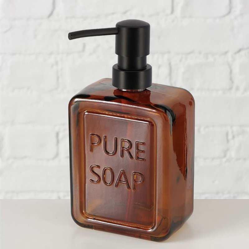 Distributeur de savon en verre PURE SOAP 18 FL OZ - Bouteille de savon pour salle de bain rechargeable avec pompe noire