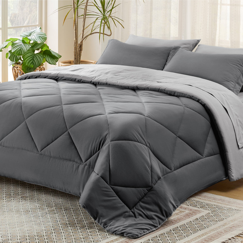 Ensemble d'édredon réversible Best vendeur, Édredon simple TG et 5 pièces supplémentaires, Gris
