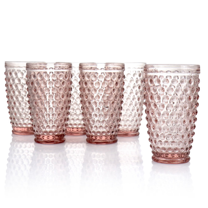 Pink Embossed Polka Dot Glass Cold Cup Set, 14.3 oz